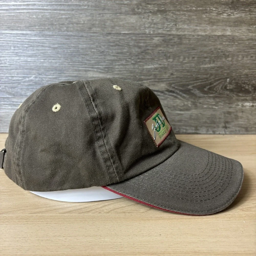 John Deere Hat Cap Strap Back Brown Canvas Patch Embroidered Mens One Size